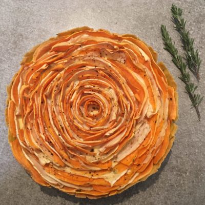 ‘bloem’taart met  pastinaak en zoete aardappel
